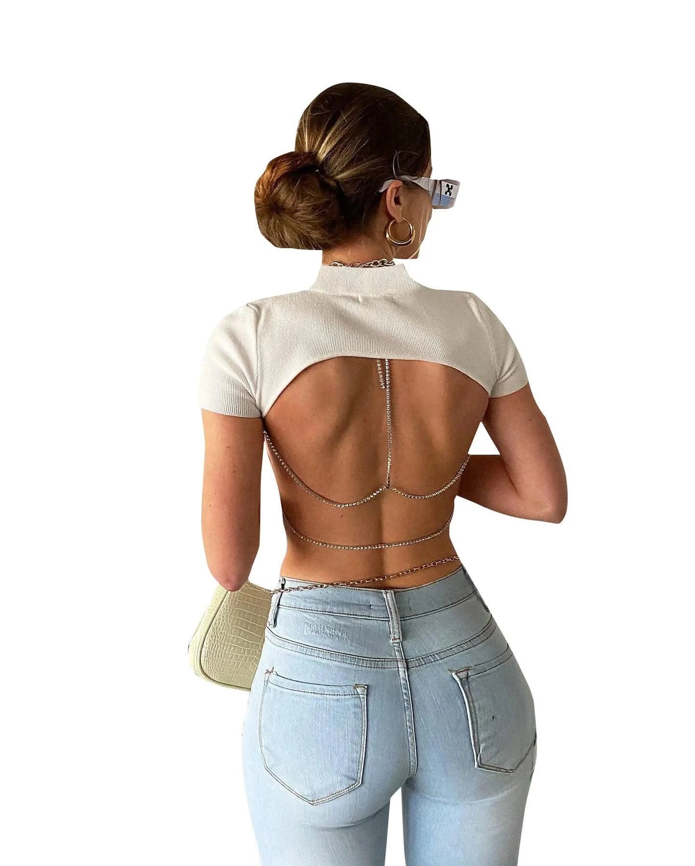 White T Shirts For Women Sexy Tops Asymmetrical Backless