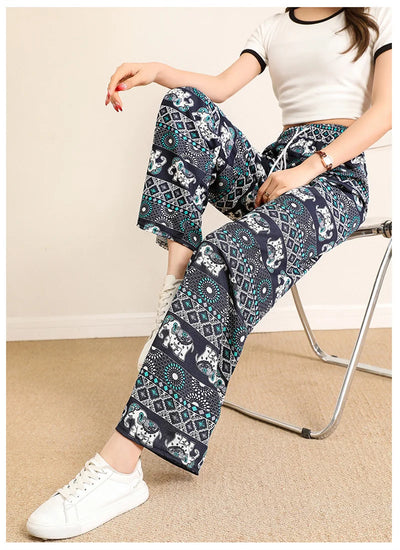 Women Wide Leg Pants High Waist Elephant Print Pant Summer Thin Straight Trousers Casual Bottoms Female Clothing 2023 Fashion