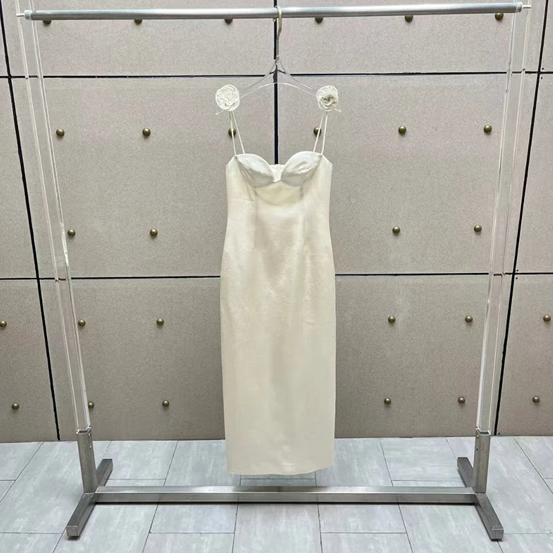 Women's dress New 3D flower decorated sleeveless long dresses for summer 2025 Sexy backless suspender midi dresses party dresses