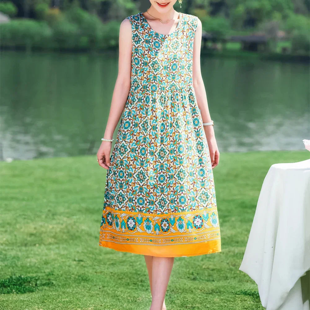 New 2024 Women Summer dresses print  Women  sleeveless Boho Beach Dress Vintage  Dresses  Sundress Beach Dress Tunic  Vestidos