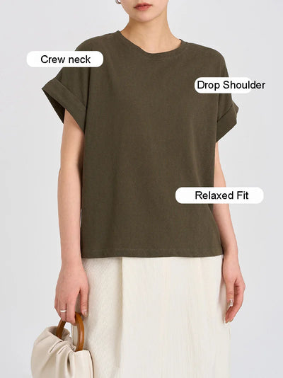 Women T Shirt Short Sleeve Cotton Linen Tops Crew Neck Oversize Dolman Plain Tees Spring Summer