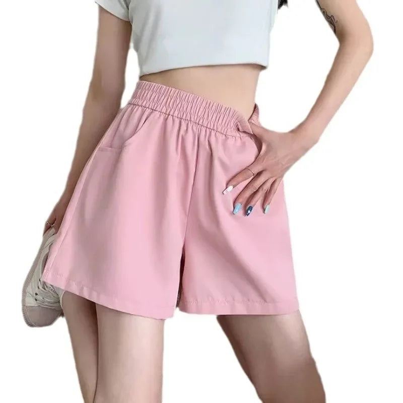 Women's 2025 Cargo Shorts High-Waisted Korean A-Line Wide Leg 3-Inch Summer Shorts Loose Casual Streetwear with Adjustable Waist