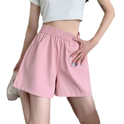 Women's 2025 Cargo Shorts High-Waisted Korean A-Line Wide Leg 3-Inch Summer Shorts Loose Casual Streetwear with Adjustable Waist