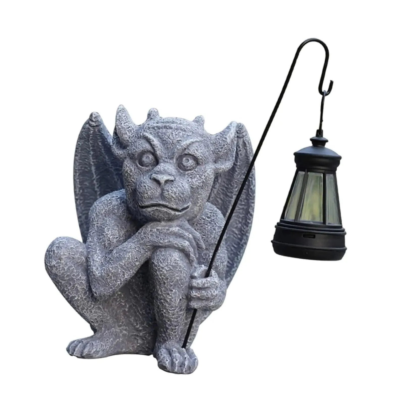 Garden Gargoyle Statue with Solar Light Scary Figurine Weatherproof Sculpture Ornament for Balcony Lawn Walkway Backyard Gift