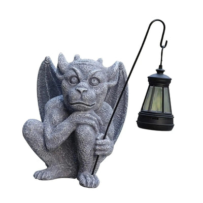 Garden Gargoyle Statue with Solar Light Scary Figurine Weatherproof Sculpture Ornament for Balcony Lawn Walkway Backyard Gift