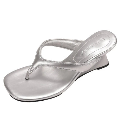 Women High-heeled Slippers 2025 Summer Clip Toe Flip Flop Fashion Pumps French Wedge Sandals Square Toe Ladies Shoes Sandalias
