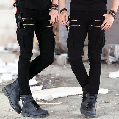 Men's Jeans Green Denim Biker Jeans Skinny New Runway Distressed Slim Elastic Homme Hip Hop Military Motorcycle Cargo Pants