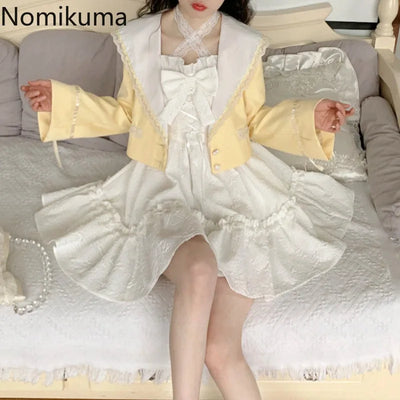 2025 Vestidos De Mujer Cute Summer Dresses for Women Lolita Style Japanese Sweet Robe Femme Bandage Bow Ruffles White Dress