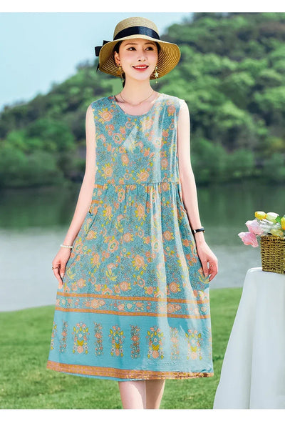 New 2024 Women Summer dresses print  Women  sleeveless Boho Beach Dress Vintage  Dresses  Sundress Beach Dress Tunic  Vestidos