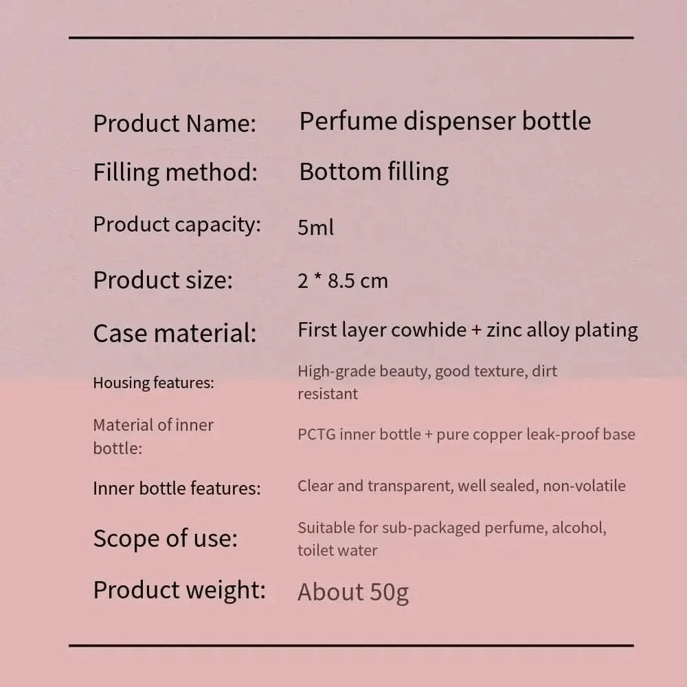 Luxury Bottom-filled Perfume Bottle Aluminum Self-pumping 5ml Real Leather Spray Bottle Cologne Moisturizer Fragrance
