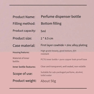 Luxury Bottom-filled Perfume Bottle Aluminum Self-pumping 5ml Real Leather Spray Bottle Cologne Moisturizer Fragrance
