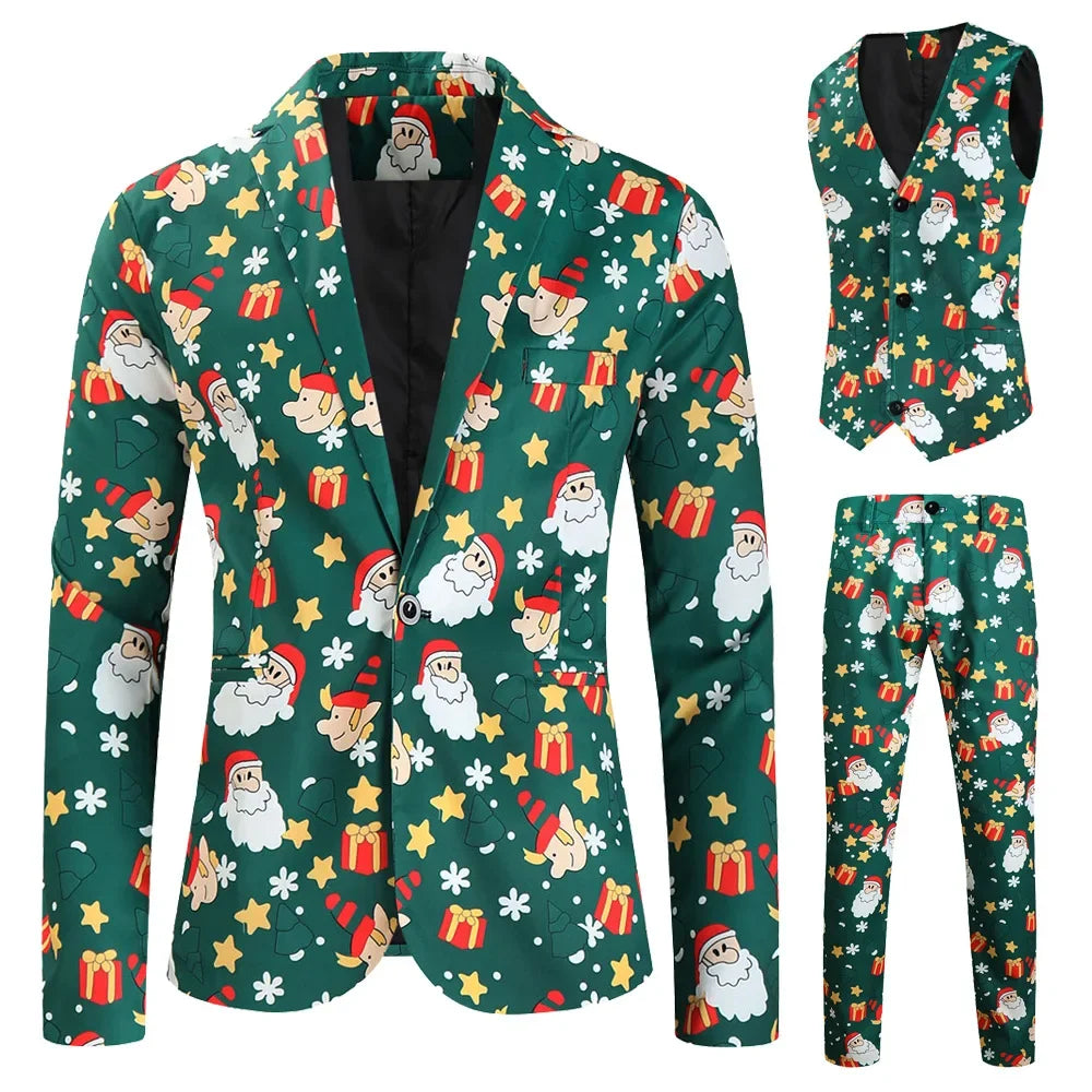 Men's Blazers Sets Rainbow Striped Print Blazers Jacket+Pants+Vest Man three Pieces Sets Prom Party Stage Singer Dancer Costumes
