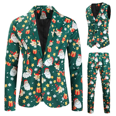 Men's Blazers Sets Rainbow Striped Print Blazers Jacket+Pants+Vest Man three Pieces Sets Prom Party Stage Singer Dancer Costumes