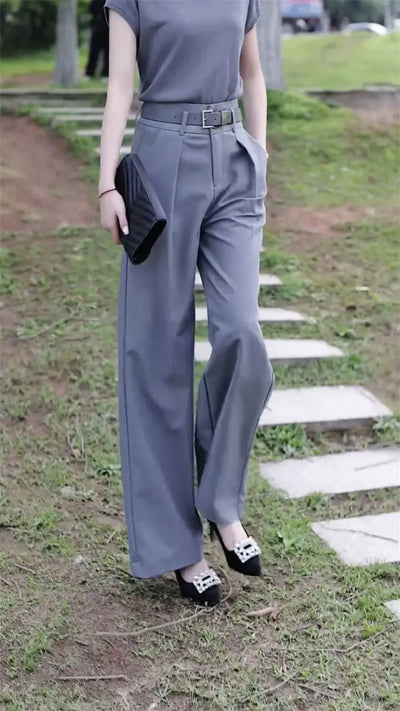Trousers Woman Wear To Work Summer 2024 Office Professional Wide Leg Top and Pant Sets for Women 2 Pieces Tailor Casual Elegant