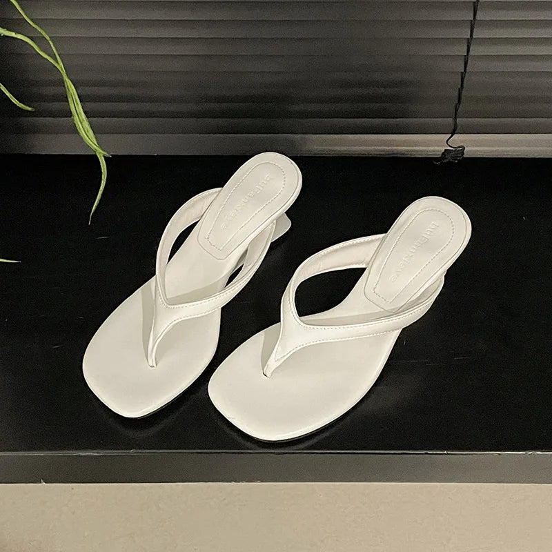 Women High-heeled Slippers 2025 Summer Clip Toe Flip Flop Fashion Pumps French Wedge Sandals Square Toe Ladies Shoes Sandalias