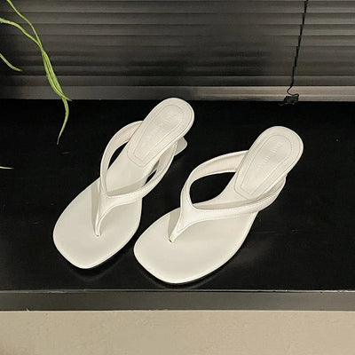 Women High-heeled Slippers 2025 Summer Clip Toe Flip Flop Fashion Pumps French Wedge Sandals Square Toe Ladies Shoes Sandalias
