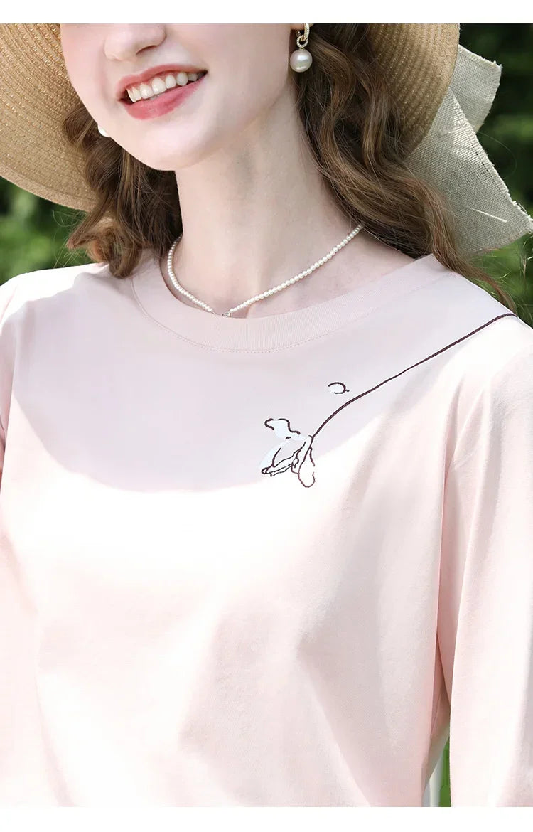 I BELIEVE YOU T-shirts for Women 2024 Autumn New Graphic Gentle Embroidery Three Quarter Sleeve Chic Base Clothing 2243015764