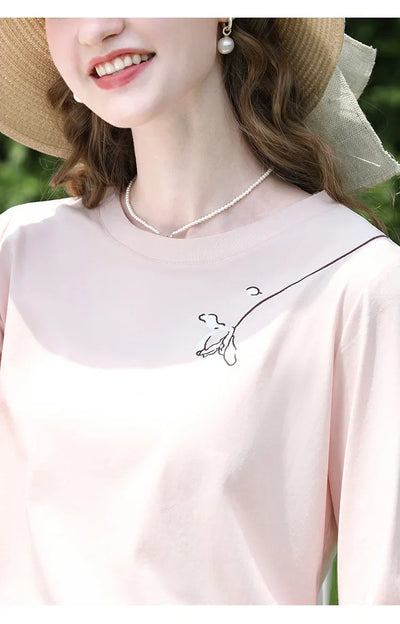 I BELIEVE YOU T-shirts for Women 2024 Autumn New Graphic Gentle Embroidery Three Quarter Sleeve Chic Base Clothing 2243015764