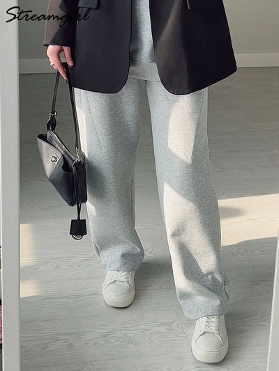 Women Straight Sweatpants Baggy Loose Dark Grey Long Pants Female Casual Sports Trousers High Waist Sweatpants For Women Joggers