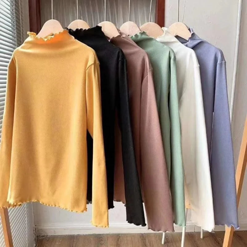 Skinny High Elastic Mock Neck Pullover Long Sleeve T-shirts For Women