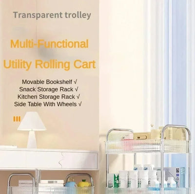 Acrylic Trolley with Wheel Multilayer Transparent Storage Rack Living Room Snack Storages Shelf Bathroom Mobile Shelf Home Items
