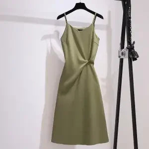 Slip Sundress Midi Green Dresses for Women 2024 Woman Dress Black Clothes Trendy Aesthetic Sensual Sexy One-piece X Retro Cotton