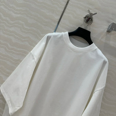 100% Cotton White Top Shoulder-loose High-end Short-sleeved Women T-shirt