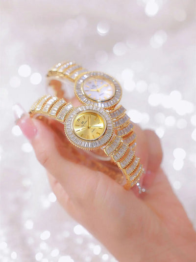 High-end Luxury Woman Watch Full Diamond Gold Silver Bracelet Women Fashion Quartz Wristwatches Ladies Rhinestone Clock