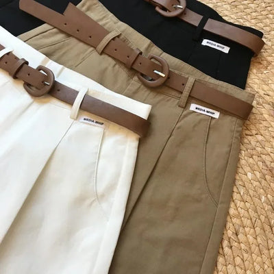 New Wide Leg Shorts for Women 2024 Summer Thin Cotton A Line Short Pants Office Lady Classic Loose Casual Zipper Women‘s Shorts