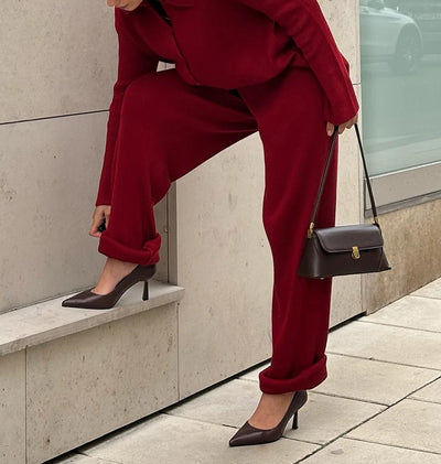 2025 Autumn Street Outfits Knitted Cardigan Pants Sets Women Single Breasted Lapel Sweater High Waist Wide Leg Trousers Suit