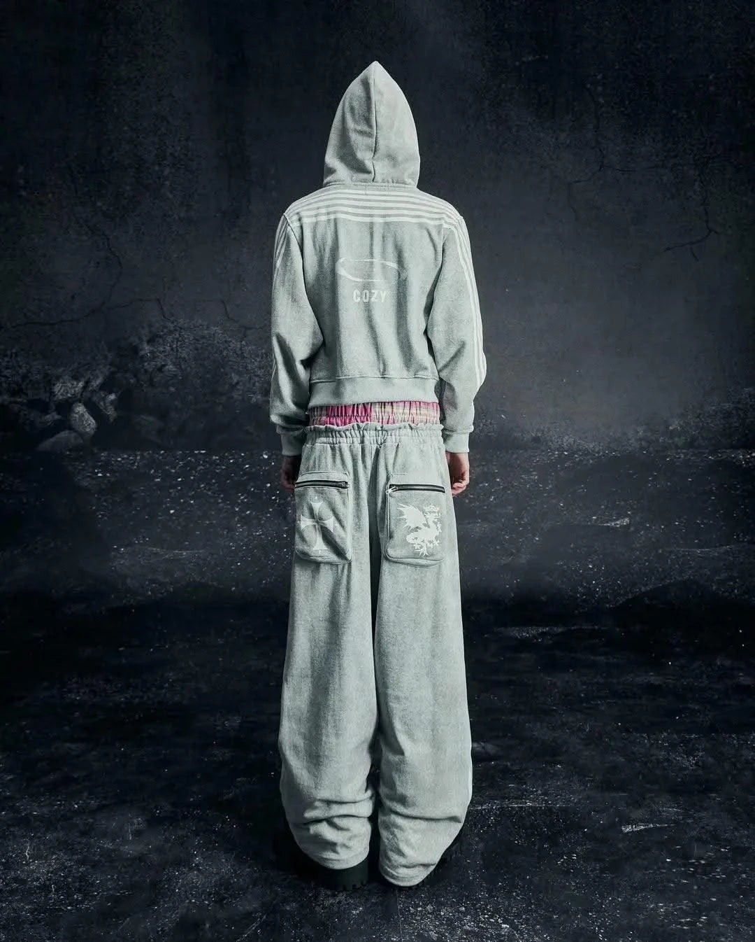 Sexy European and American printed striped hooded sweatshirt with zipper, pink men's and women's sports loose sweatshirt jacket