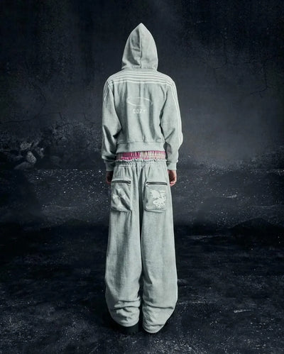 Sexy European and American printed striped hooded sweatshirt with zipper, pink men's and women's sports loose sweatshirt jacket