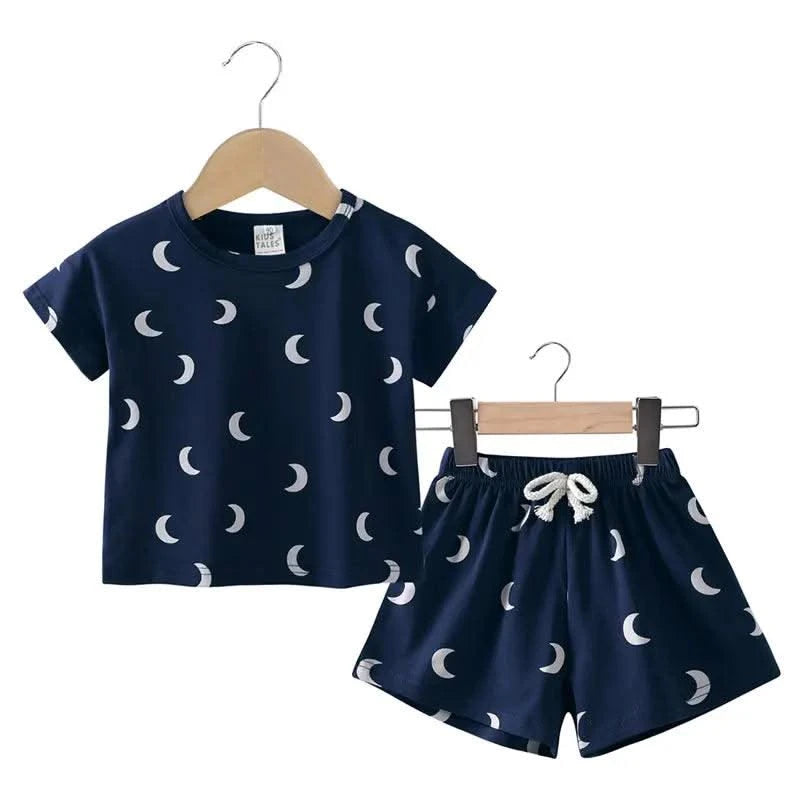 Summer Kids Clothes Boys Outfit Set Cartoon Print Cotton Short Sleeve Tops Shorts 2 Pcs Fashion Children Clothing 1-3 Years