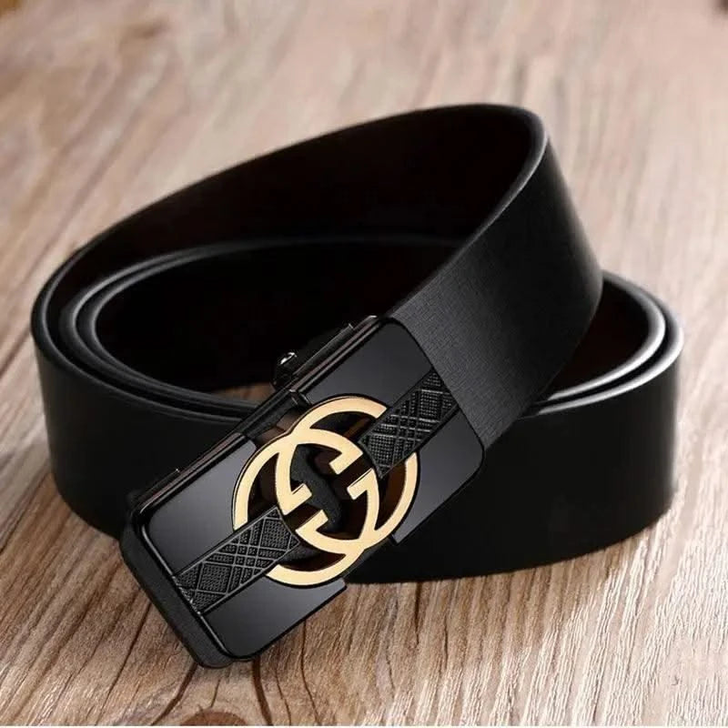 Men Genuine Luxury Leather Metal Automatic B Buckle Fashion Belt | Casual Belts for Male