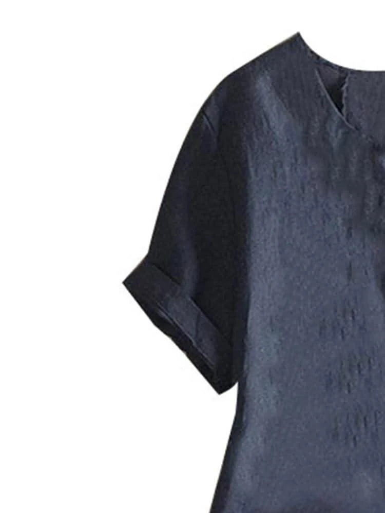 Linen Women's Tops Fashion Floral Printed Cotton Yarn Shirt Fashion Button Design Shirt Sleeve T Shirts