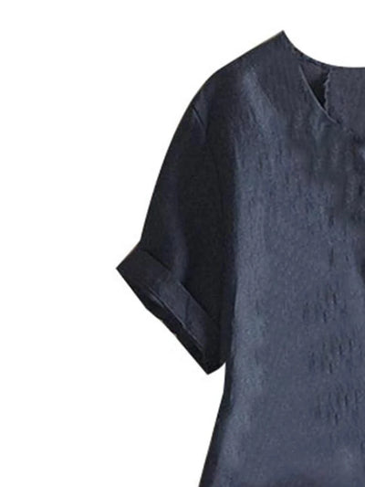Linen Women's Tops Fashion Floral Printed Cotton Yarn Shirt Fashion Button Design Shirt Sleeve T Shirts
