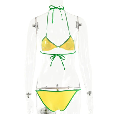 Absobe Brazilian Contrast Color Bikini Set Triangle Women Swimwear Patchwork Halter Swimsuit Hottie Summer Party Beachwear 2024