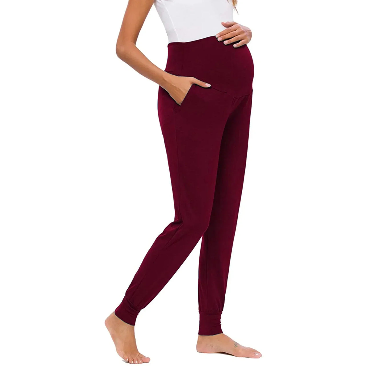 Spring Maternity Women's Casual Pants Premama Solid High Waist Strechy Lounge Trousers For Pregnant Women Joggers With Pockets