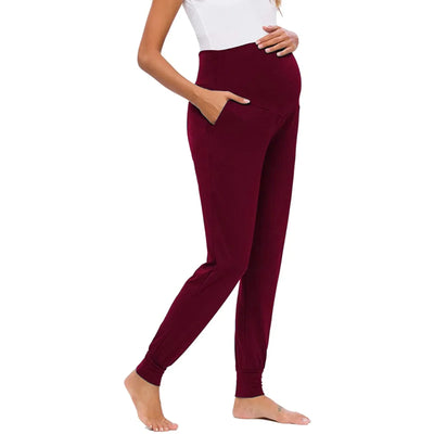 Spring Maternity Women's Casual Pants Premama Solid High Waist Strechy Lounge Trousers For Pregnant Women Joggers With Pockets