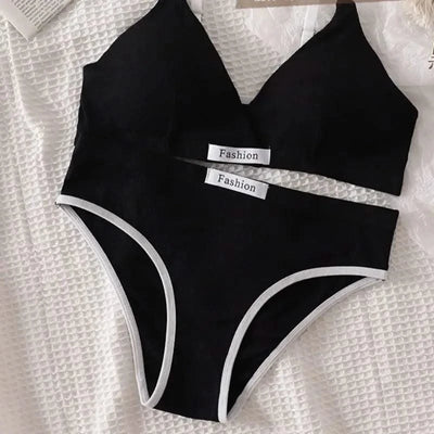 Women Cotton Bra And Panties Set Low Rise Briefs Panties Non-Wire Vneck Bras Sexy Lingerie Push Up Brassiere Female Underwear