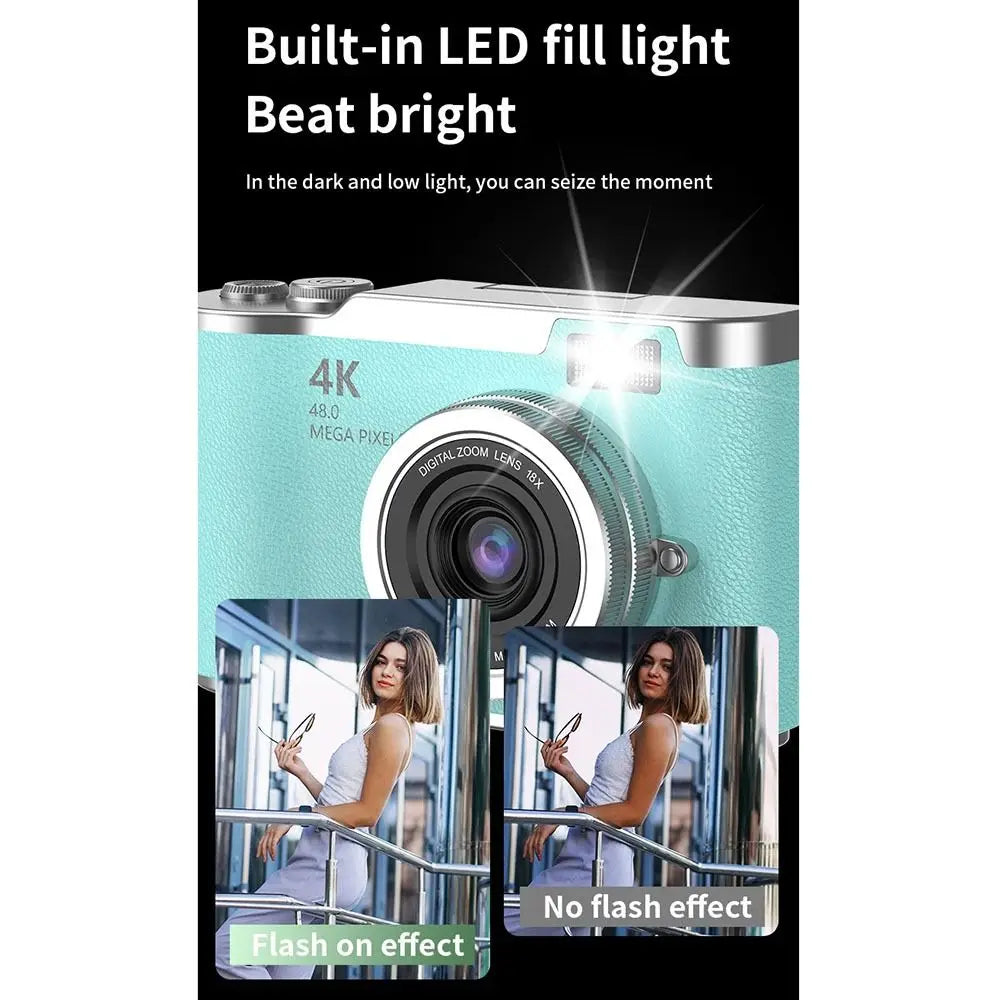 High-Definition HD Digital Camera 4K 48MP 8X Digital Zoom Video Camcorder CCD with Hanging Straps Flip Screen