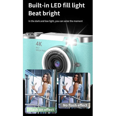 High-Definition HD Digital Camera 4K 48MP 8X Digital Zoom Video Camcorder CCD with Hanging Straps Flip Screen