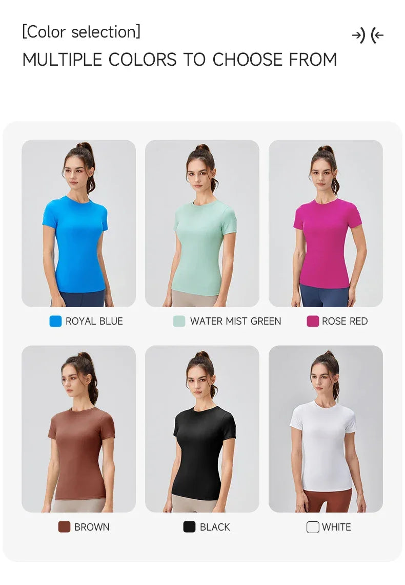 2024 Women Sports Shirt Tight Yoga top Quick Dry Gym Top Outdoor Short Sleeve Running Sportswear Women T-shirts - Elanique