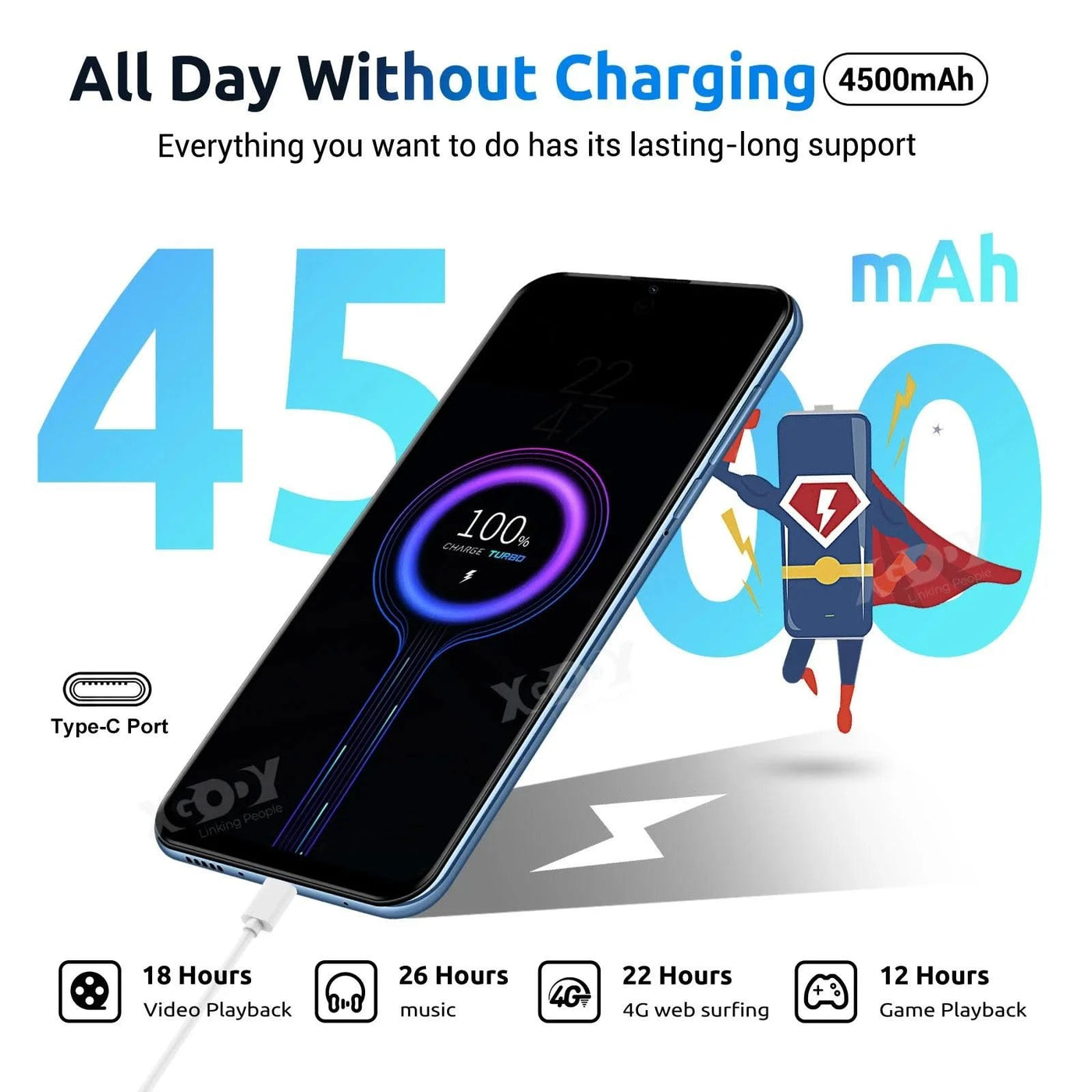XGODY 4G Cell Phones V50,Smartphone Android,6.52 inch,4+64GB ROM,4500mAh,Mobile phones,8+15MP,Dual SIM Quad Core,Face Unlocked
