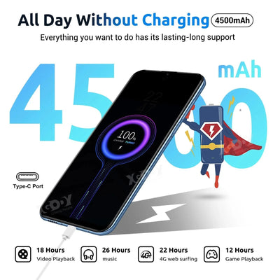 XGODY 4G Cell Phones V50,Smartphone Android,6.52 inch,4+64GB ROM,4500mAh,Mobile phones,8+15MP,Dual SIM Quad Core,Face Unlocked