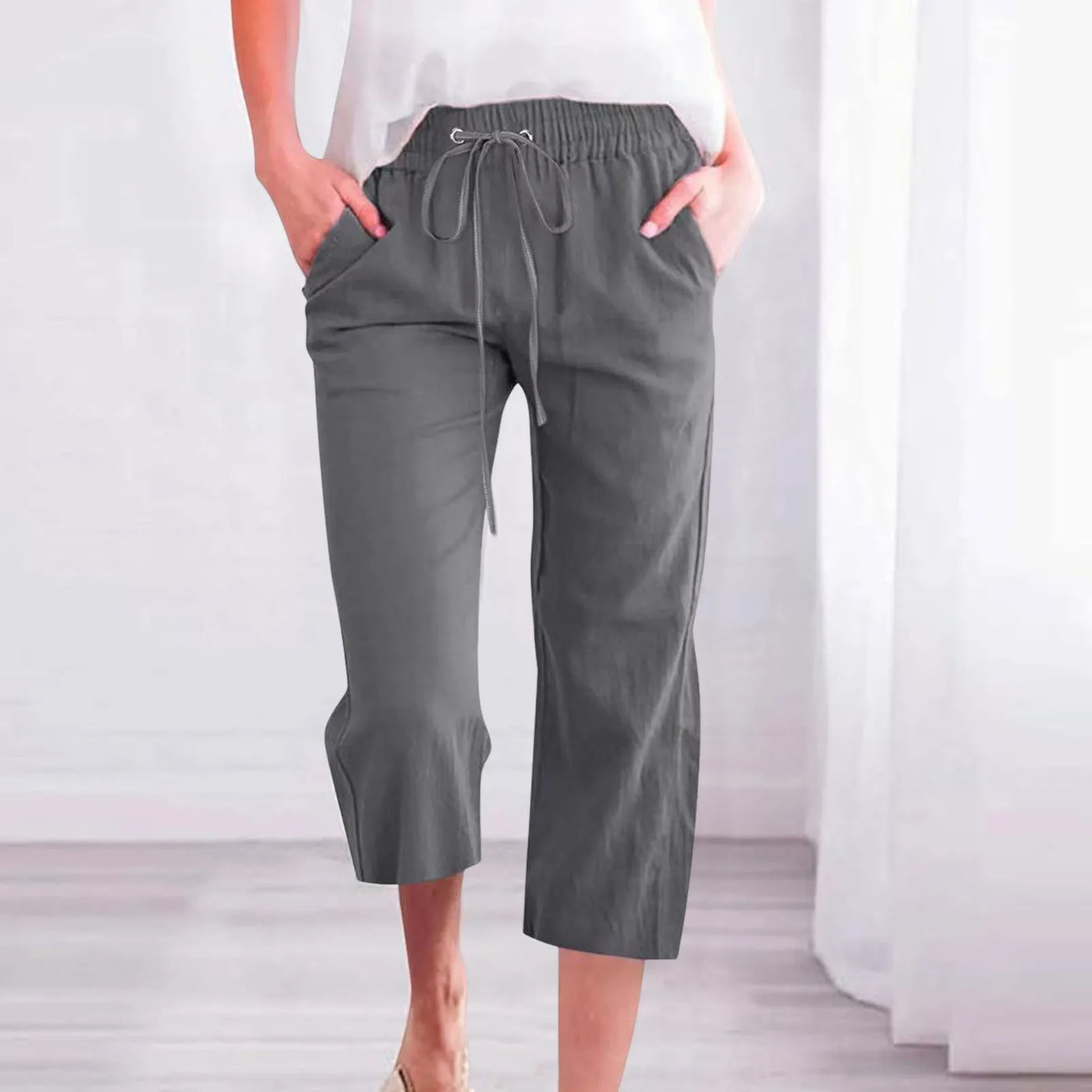 Women'S Pants Cotton Linen Harem Cropped Pants Women Drawstring Harem Pants Lady Pocket Trousers Loose Ropa Mujer Juvenil
