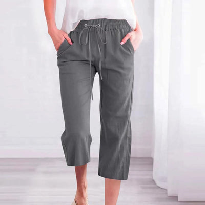 Women'S Pants Cotton Linen Harem Cropped Pants Women Drawstring Harem Pants Lady Pocket Trousers Loose Ropa Mujer Juvenil