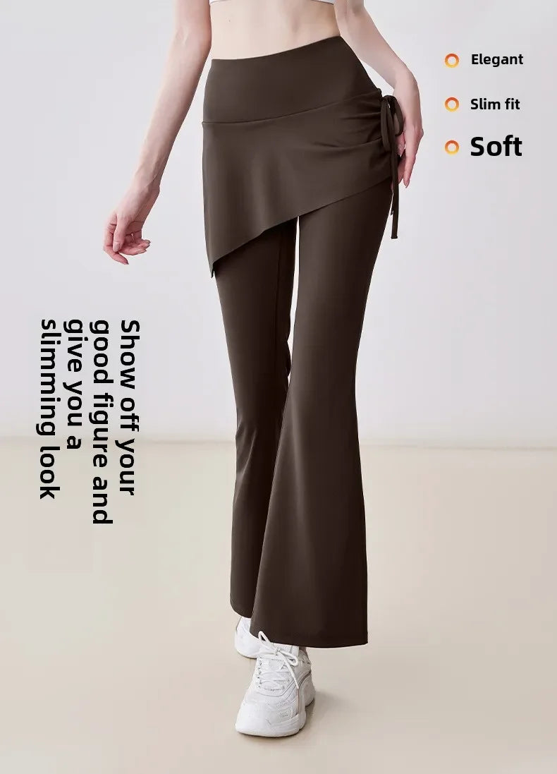 New Flared Culottes for Women Fake Two Micro-flared Pants Wrinkle High Waist Lift Hip Yoga Pants Slim-fit Elastic Waist Rope