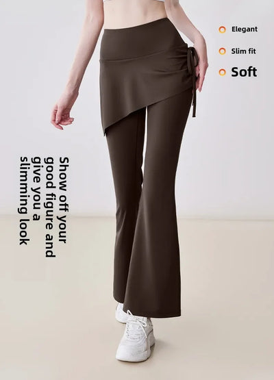 New Flared Culottes for Women Fake Two Micro-flared Pants Wrinkle High Waist Lift Hip Yoga Pants Slim-fit Elastic Waist Rope