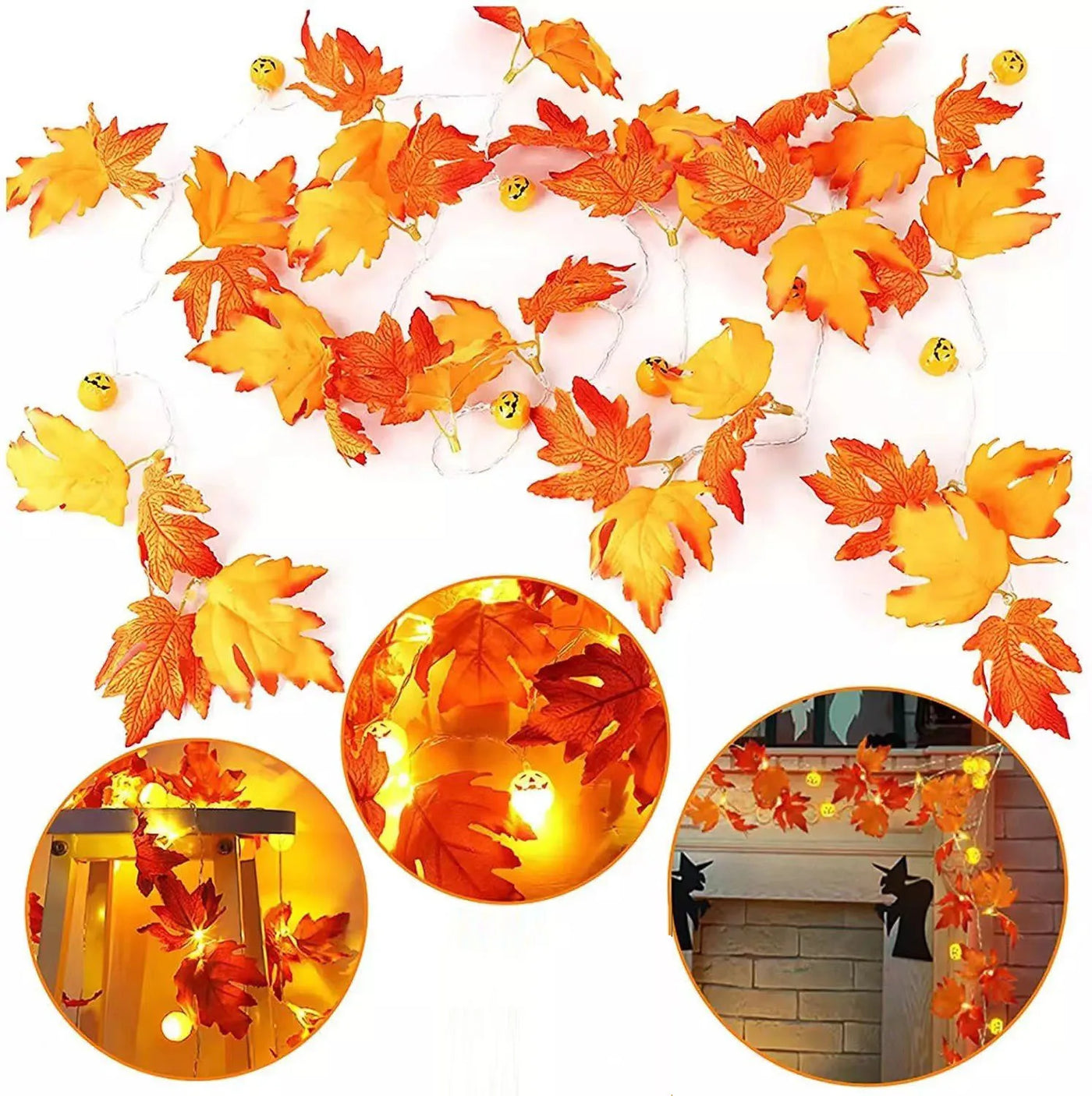 Autumn Artificial Fall Maple Leaves Pumpkin Garland Fairy Lights Halloween Thanksgiving Party Atmosphere Decoration Supplies